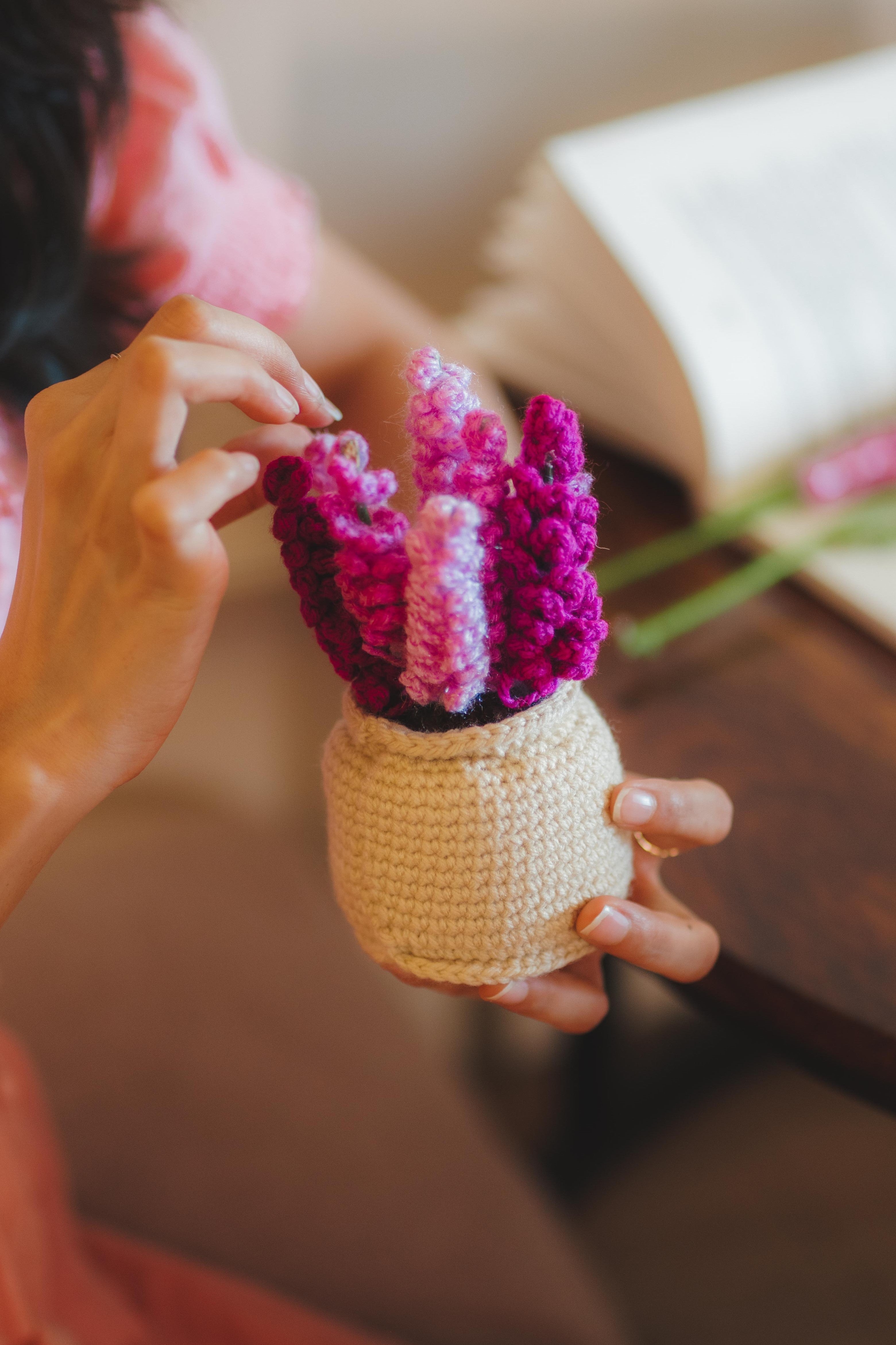 lavender crochet flower Handmade Crochet Lavender Plant & Pot